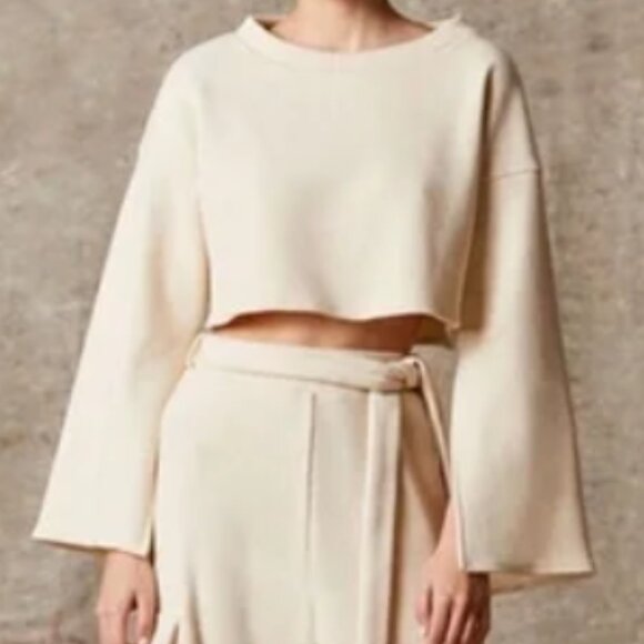 Choosy Sweaters - Choosy Elsa Cream Cropped Slouchy Slit Bell Sleeve Boxy Sweater Size XSmall New